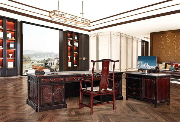 山東紅木品牌巧奪天工《錦繡山河班臺》賞析，書房里的精英格局氣場